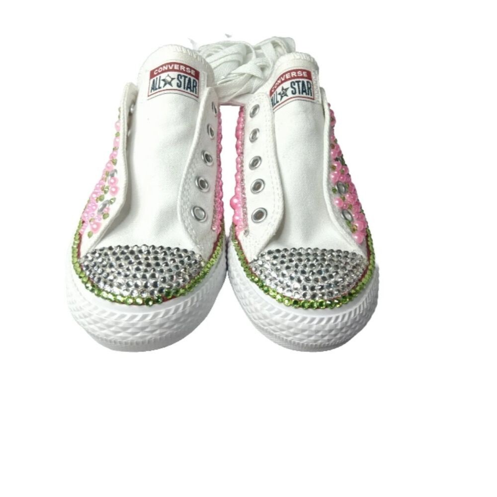 Alpha Kappa Alpha Bling Sneakers Custom Converse Beads Rhinestones Girls Size 13 - Picture 8 of 12